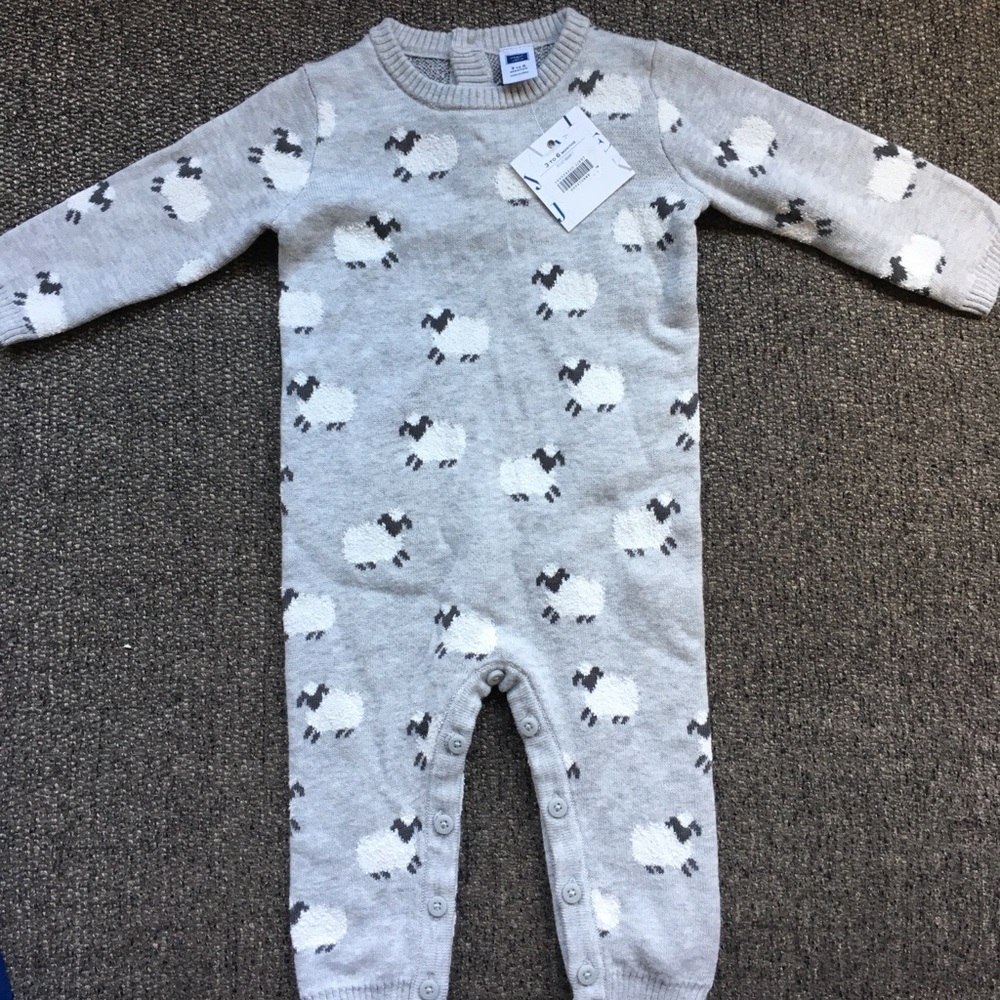 Janie and Jack Sheep sweater romper NWT